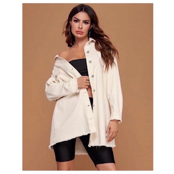 Private Label Jackets & Blazers - New Ivory Denim Button Down Oversized Shacket